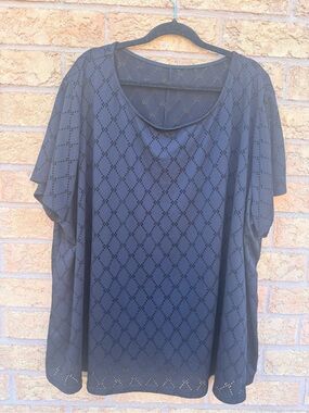 4/$25 • SHEIN Black Eyelet Short-Sleeve Women's Top